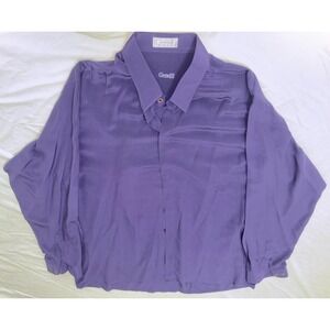 VINTAGE MENS GENELLI Purple Monotone SILK SHIRT NEHRU COLLAR XXL Tall